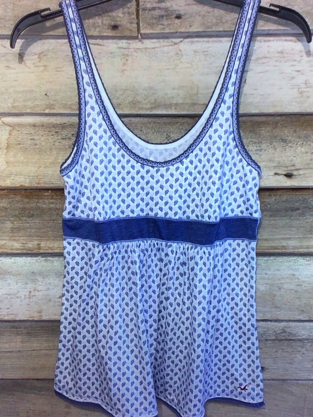 Y2K Hollister Light Blue Printed Scoop Neck Camisole with Dark Blue Waistband